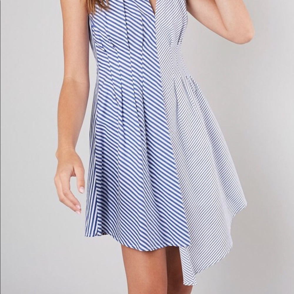 Cute Blue and White Pin Stripe A-symmetrical Dress